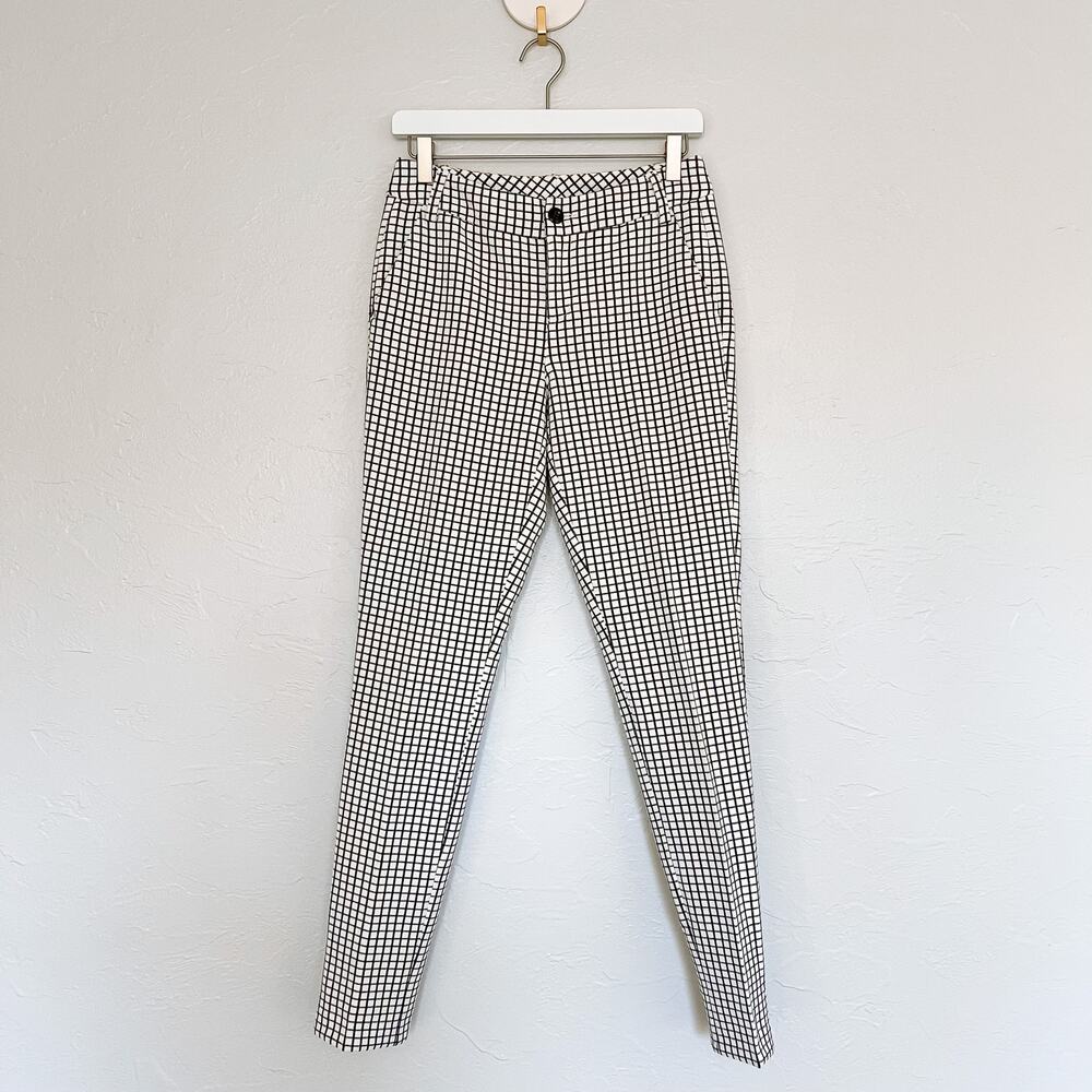 CAbi Windowpane Mod Check Slim Ankle Work Trousers Black White Size 2